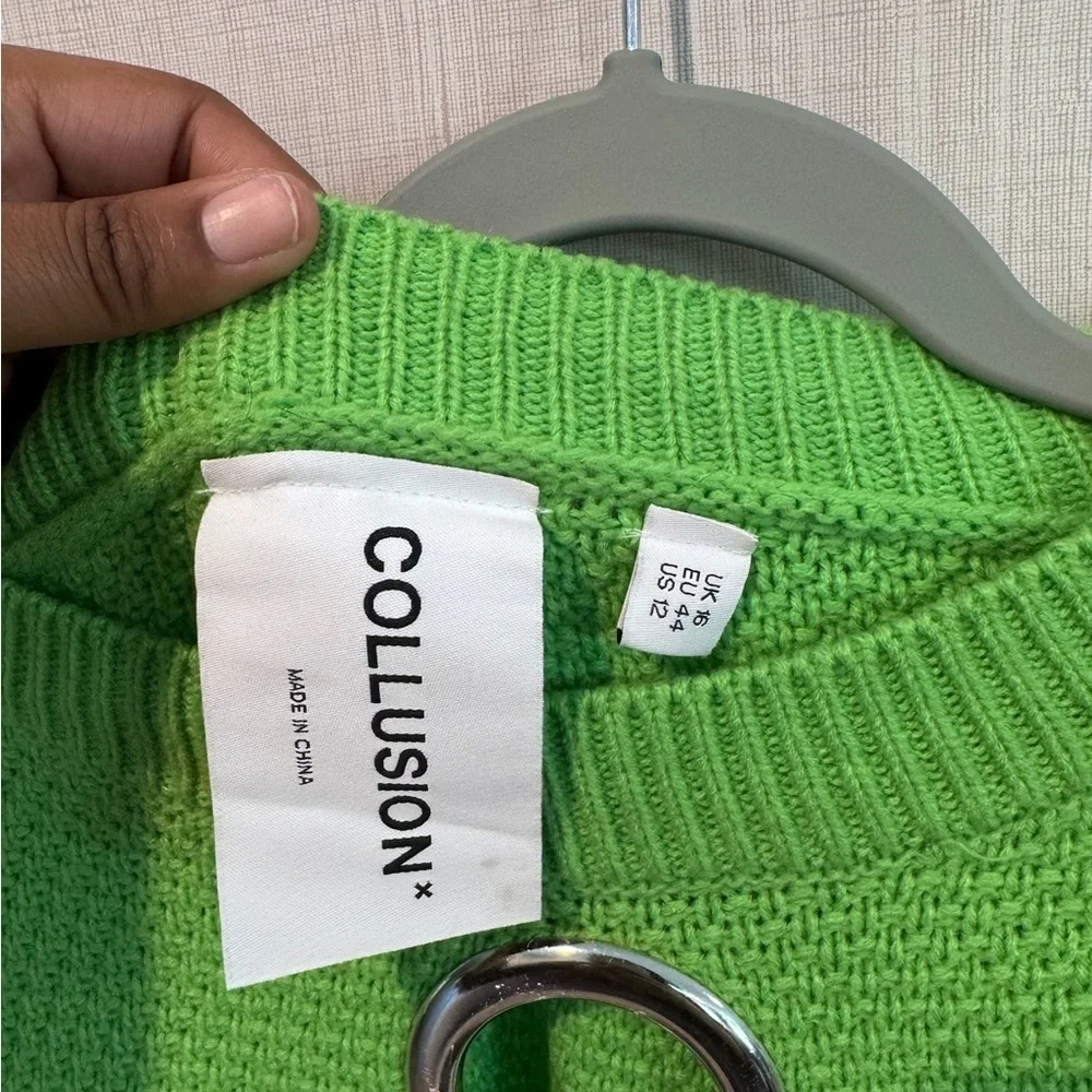 ASOS Bright Green Knit Sweater with Metal Ring Detail